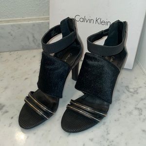 Calf Hair & Lizard Heels with Ankle Strap